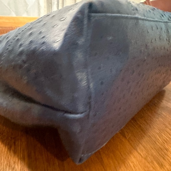 Large Italian Ostrich Leather Tote in Blue - Picture 5 of 13